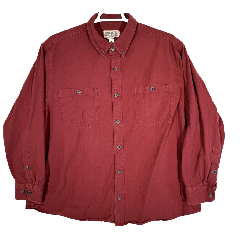 Duluth Trading Co Shirt Men 2XL Red 100 Percent Cotton Long Sleeve Workwear